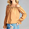 Women's Puff Long Sleeve Ruffled Front Tie Off Shoulder Top