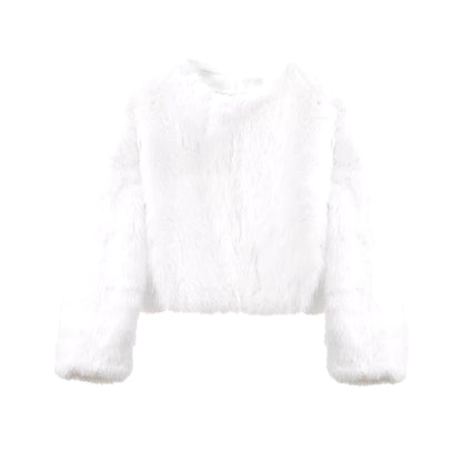 Iconic Street Fashion Week Luxury Brand Gardient Cropped Faux Fur Coat Women Winter 2024 Hot Cool Girls Fluffy Short Fur Jacket