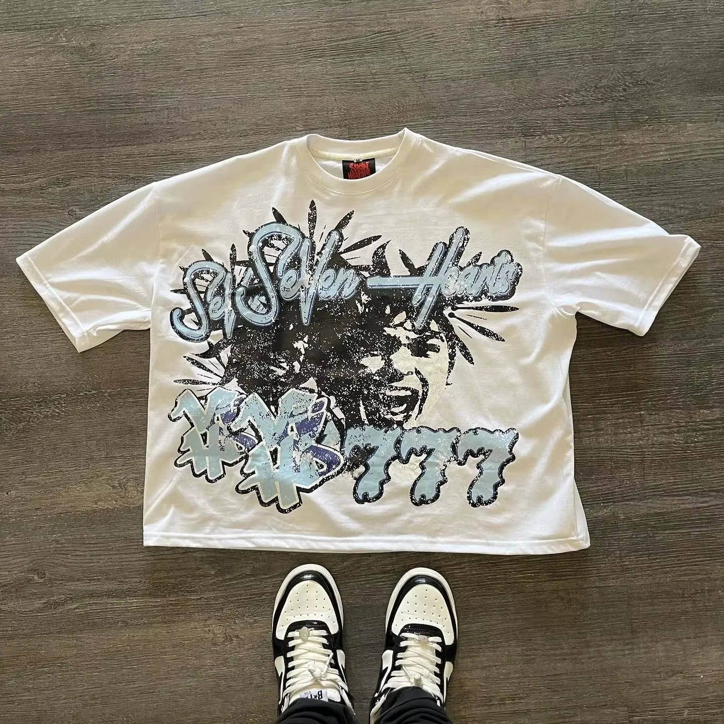 American 777 Graphic Cotton T Shirts Print Oversized Gothic Smart Casual Harajuku Streetwear Graphic Y2K Tops Goth Men Clothes