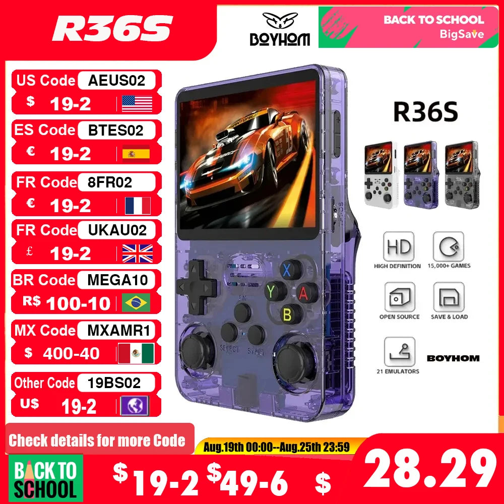 BOYHOM Open Source R36S Retro Handheld Game Console Linux System 3.5