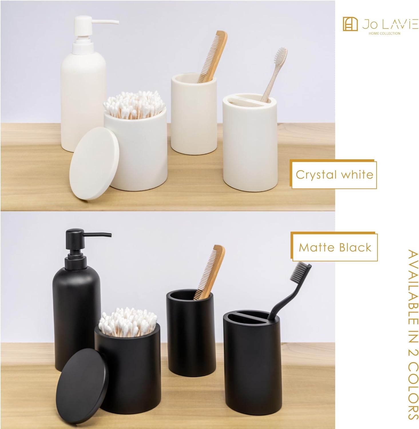 Matte Black Bathroom Accessories Set, 4 Pcs Organizer with Soap Dispenser, Qtip Holder, Tumbler, Toothbrush Holder – Accesorios Para Baño Moderno