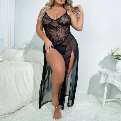 Lingerie for Women plus Size，  Babydoll Womens Lingerie Set， Sleeveless Chemise Nightwear Size in XL 2XL 3XL 4XL, Black